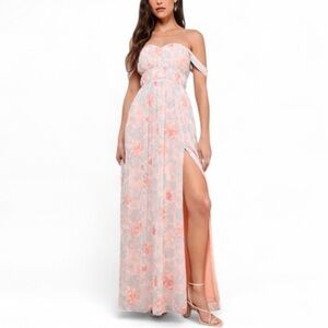 LULUS | NEW Exceptional Sweetness Peach Floral Off-the-Shoulder Maxi Dress XL